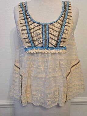 Vanessa Virginia Anthropologie Top BlouseBeaded Embroidered Sleeveless AS IS